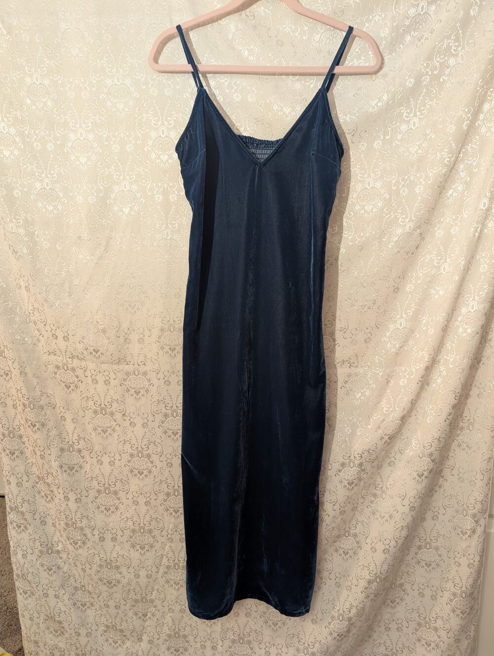 Old Navy Velvet Midi Slip Dress Navy Blue V-Neck Spaghetti Strap